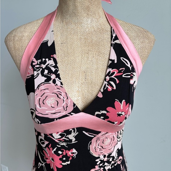 Bebe Black & Pink Floral Dress Y2K Size Medium - Picture 3 of 13